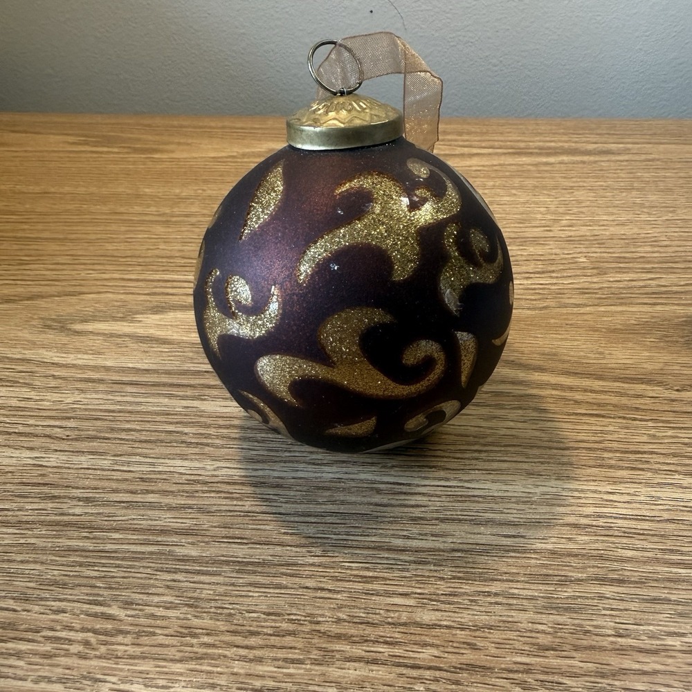 Vintage  Brown/Gold Thick Glass Kugel-style XMAS Ornament‎